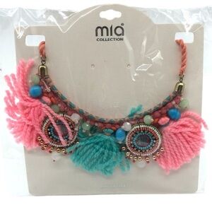 Mia Collection Colorful Necklace Pom Poms Beads Boho Tassel Mirror Rope Chain